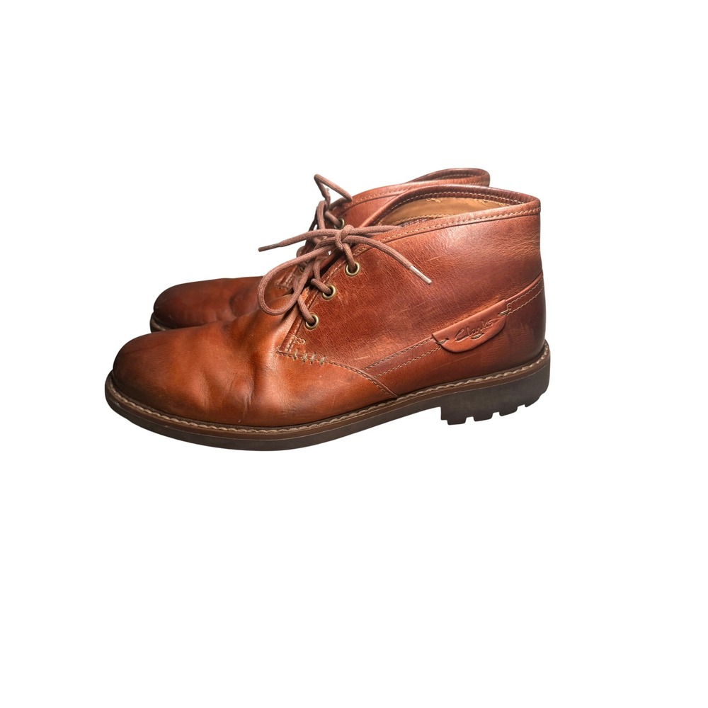 Clarks Montacute Duke Men 8.5 M Brown Leather Chukka Boots Lug Sole Casual Shoes